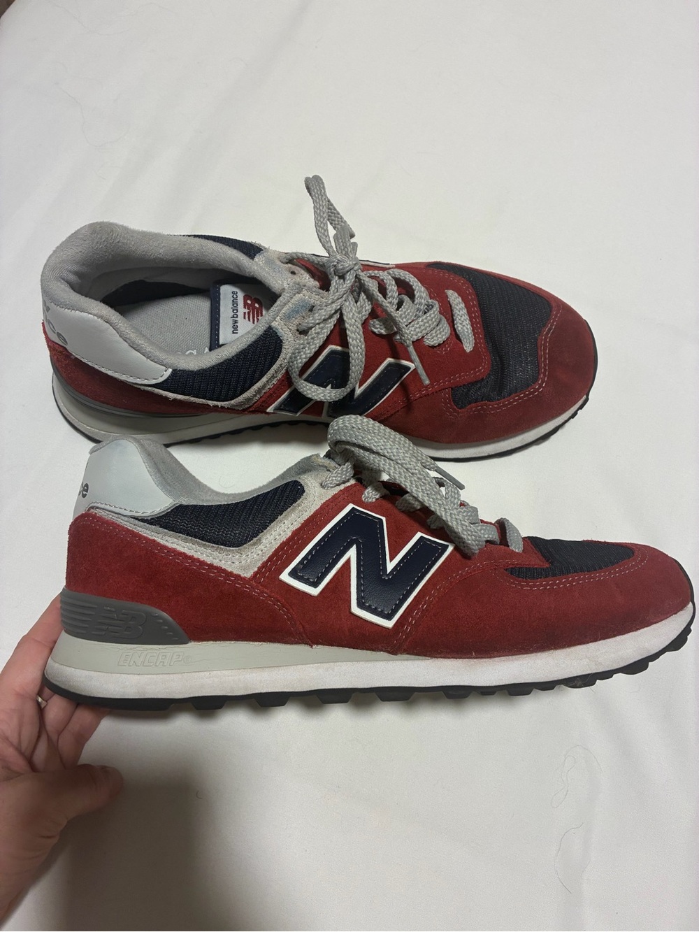 New Balance Men's Red and Navy Suede Mesh Sneakers